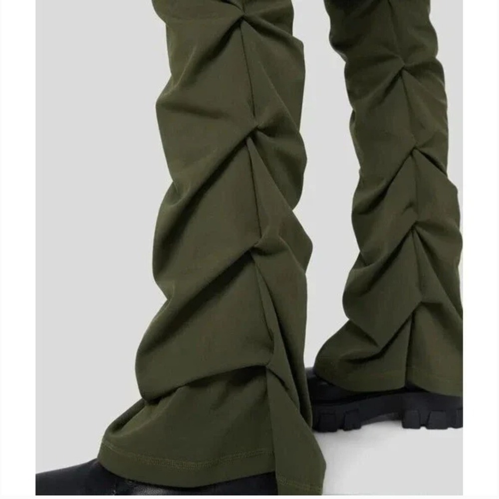 2/$30 New EcoCloudful Fabric Layered Ruched Flare Pants Lone Pine Green Medium - Picture 6 of 12